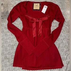 Hollister Red Long Sleeve Top with Satin Bow - NWT!